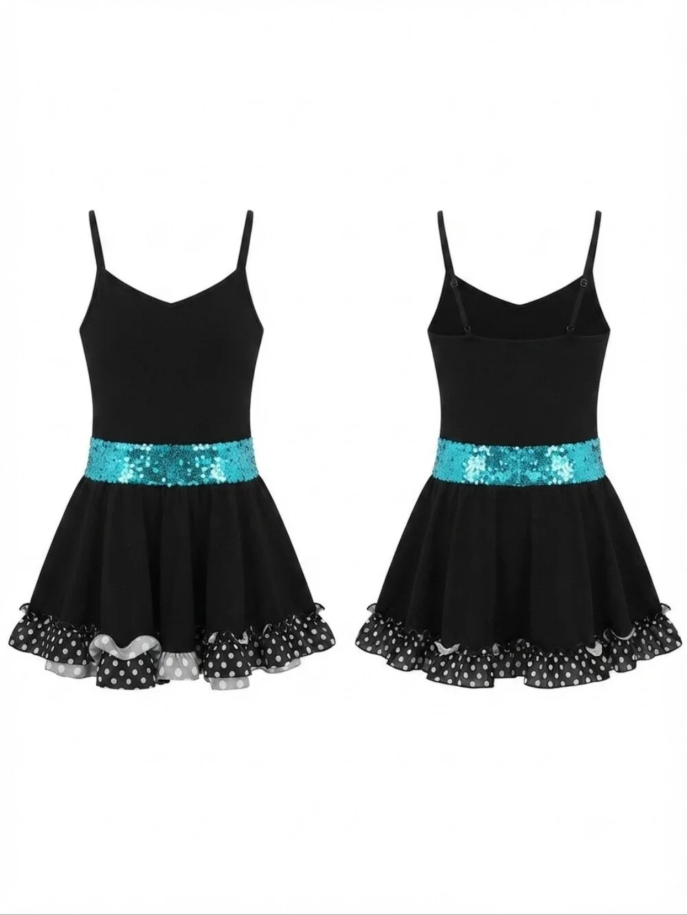Weissman Black Dance Costume with Blue Sequin Waistband